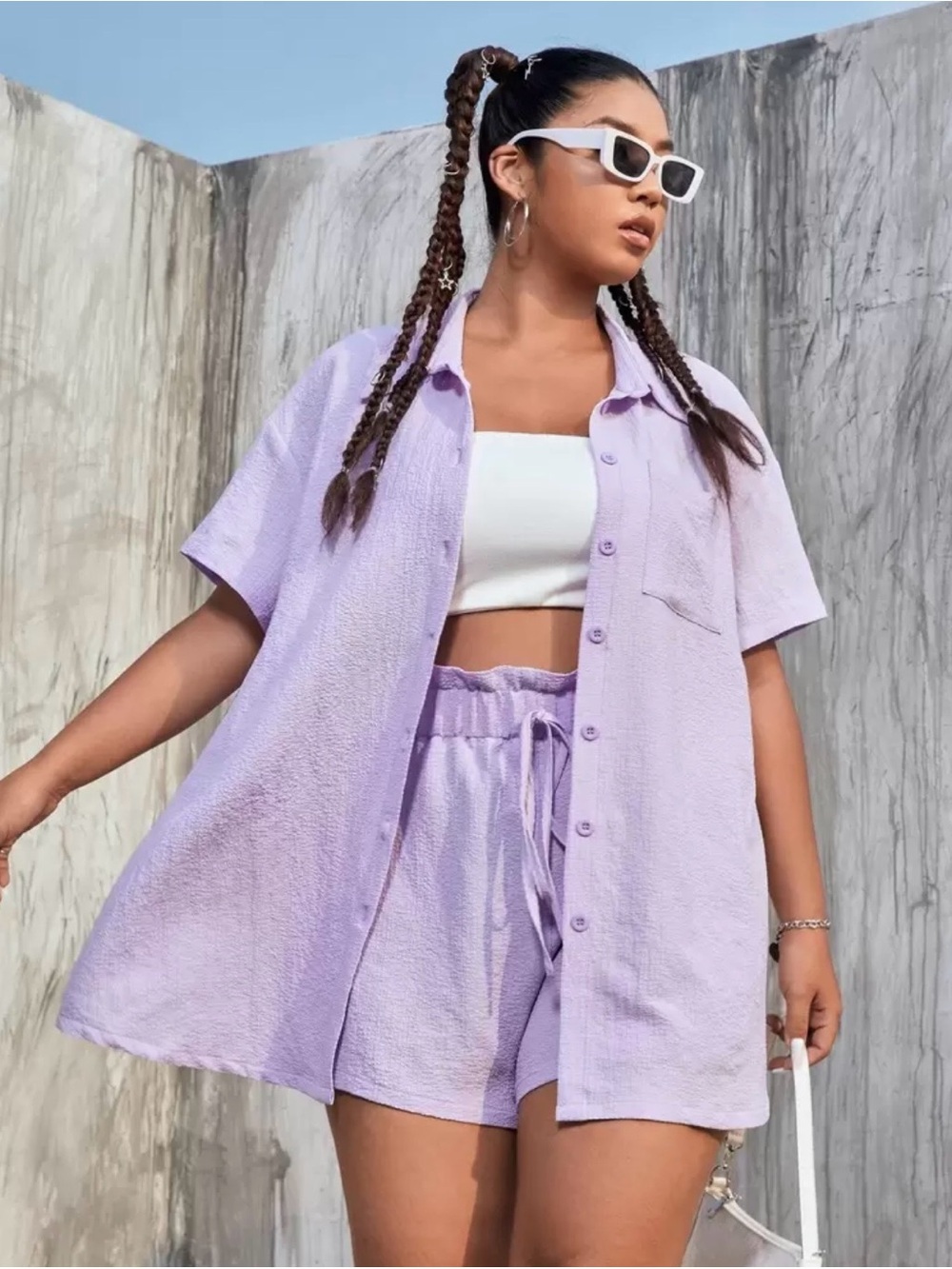 Lavender Two-Piece Shirt & Short Set